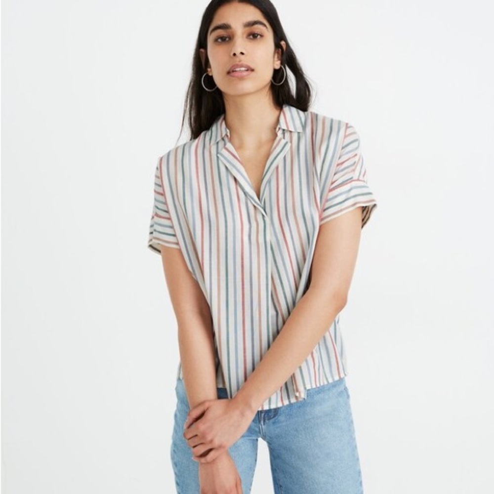 EUC Madewell Park Popover Shirt in Rainbow Stripe